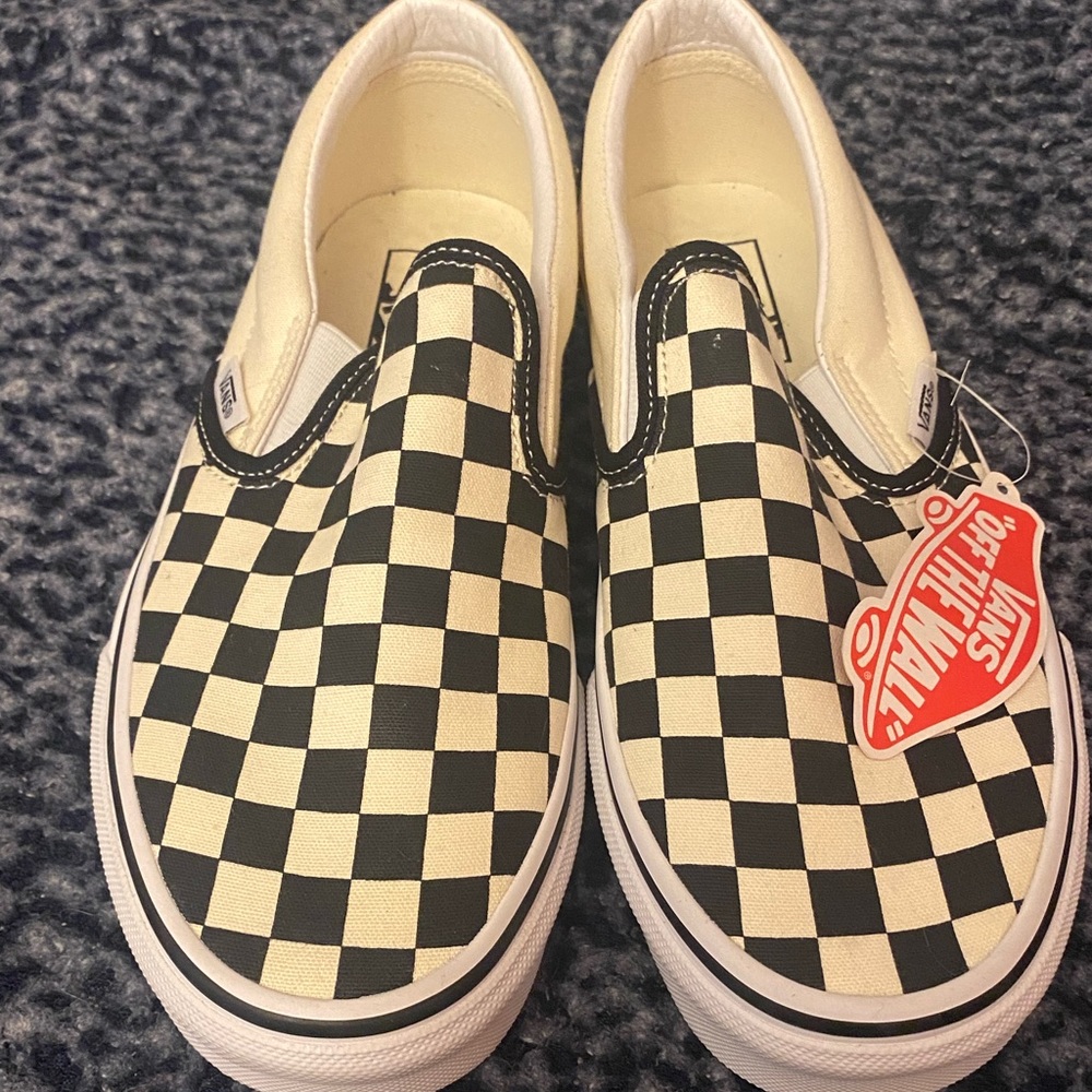 Vans black and white checkered slip on